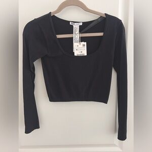 Zara Black Ribbed Long Sleeve Top